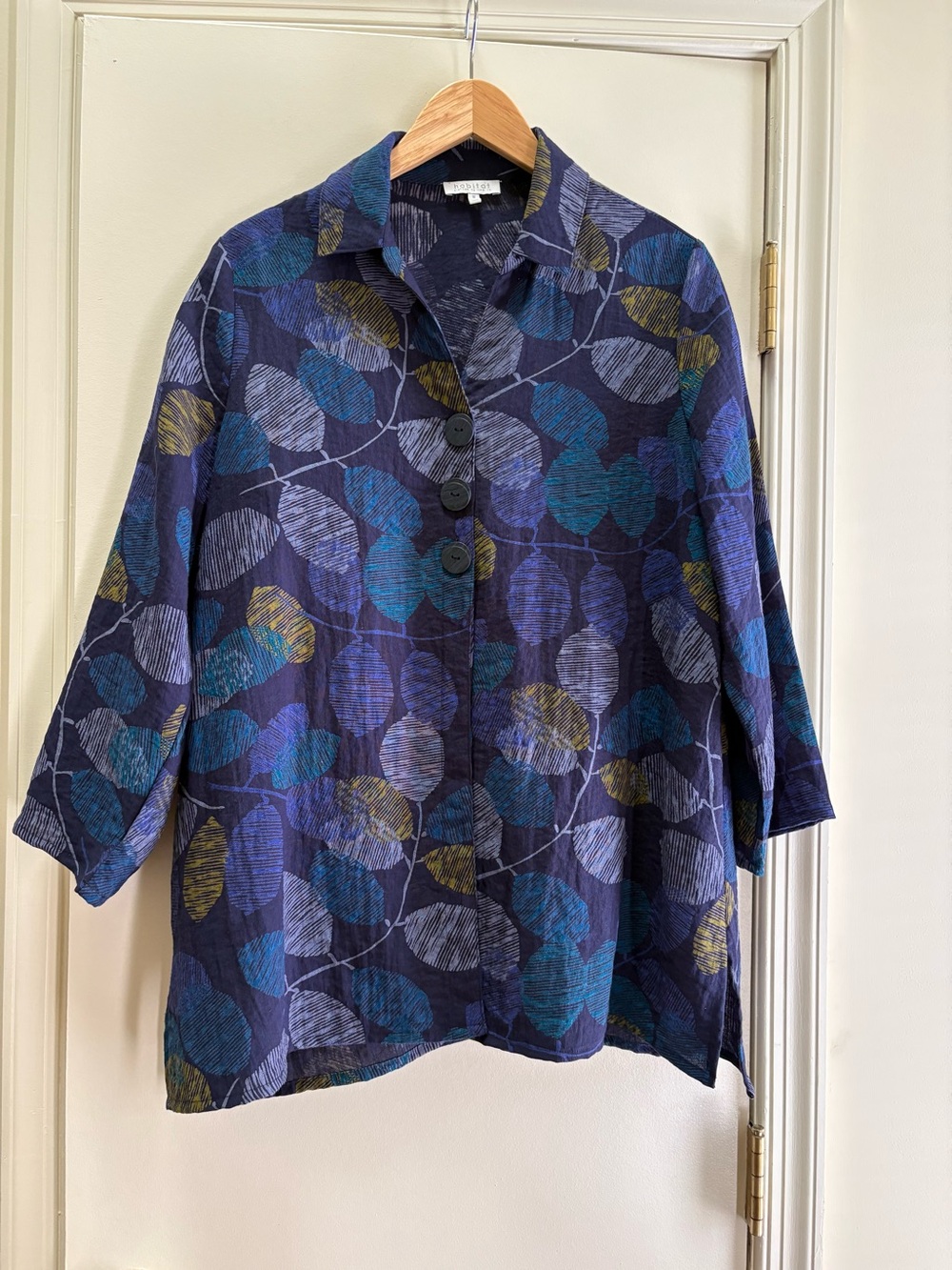 Habitat Leaf-Print Button Front Jacket Top in Navy, Purple